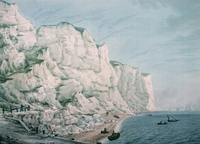 Study of Cliffs: Sailing Vessels in the Offing and Small Boats with Figures Near Shore by Samuel Atkins